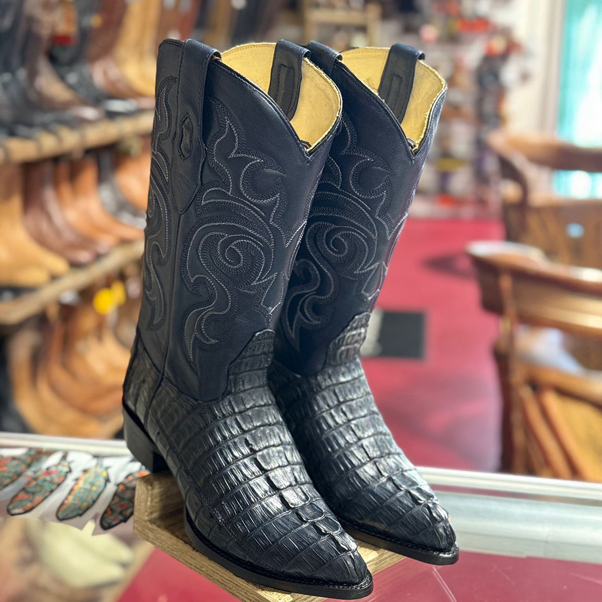 Navy Blue Crocodile Cowboy Boots