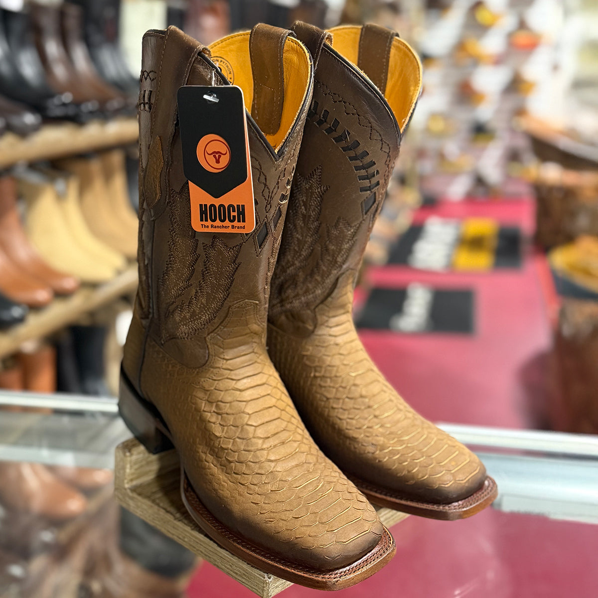 Hooch Men's Oryx Snake Print Square Toe Cowboy Boots
