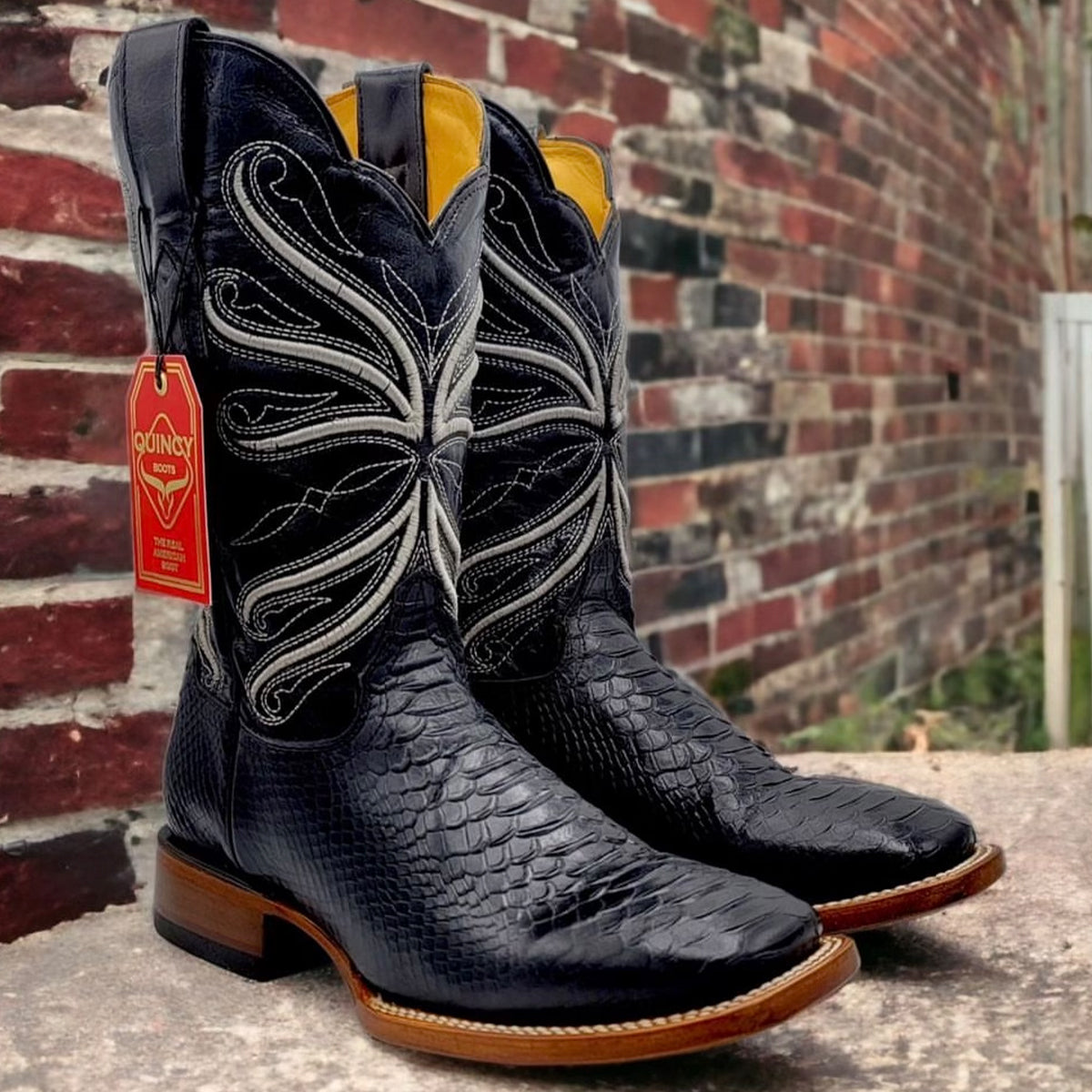 Quincy Mens Imitation Black Python Cowboy Boots