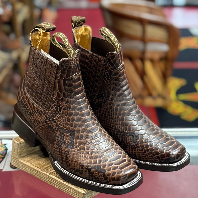 Snakeskin Print Chelsea Square Toe Boot