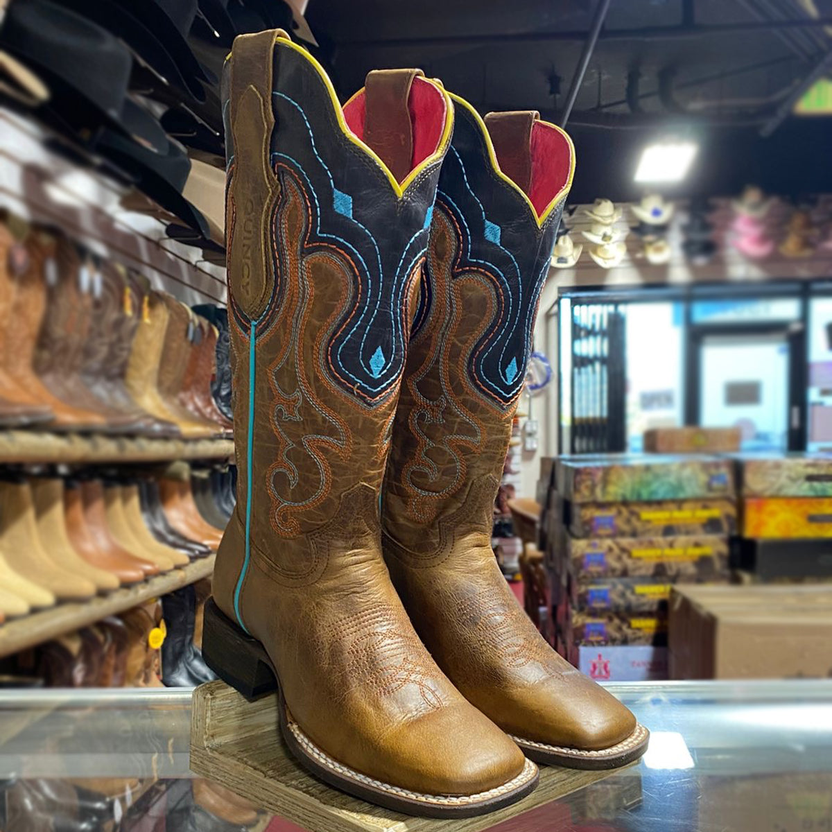 Quincy Volcano Vintage Honey Square Toe Cowgirl Boots