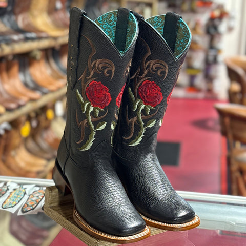 Red Rose Black Cowgirl Boot | Quincy Boots display picture 2
