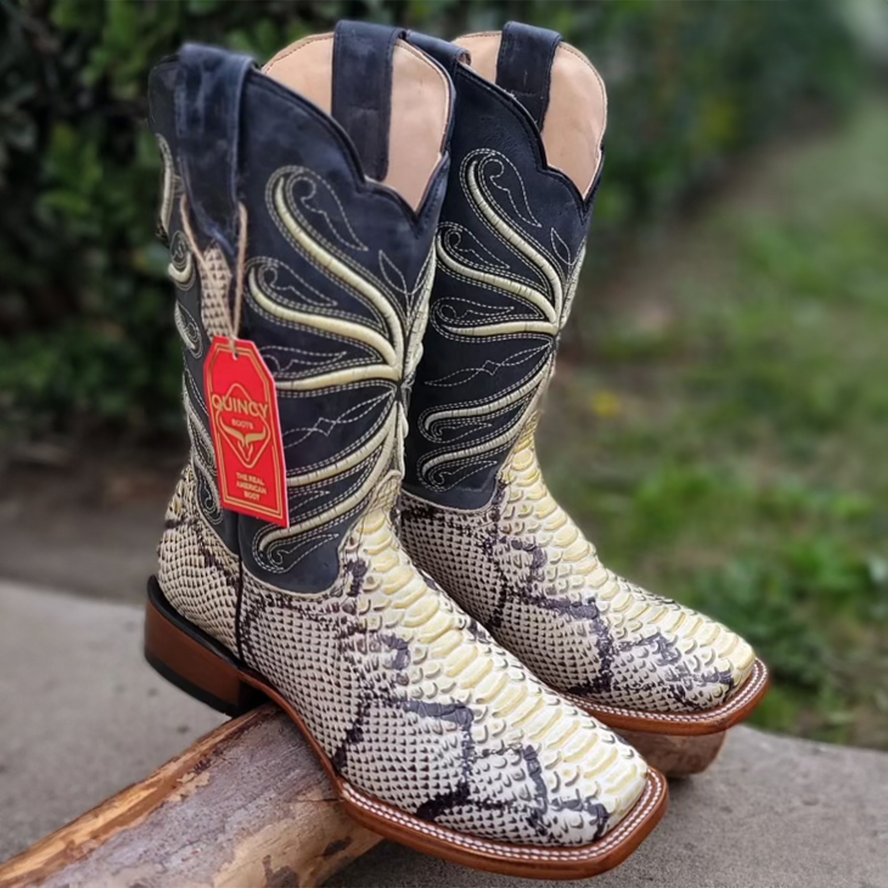 Mens Imitation Natural Python Cowboy Boots - Quincy Boots