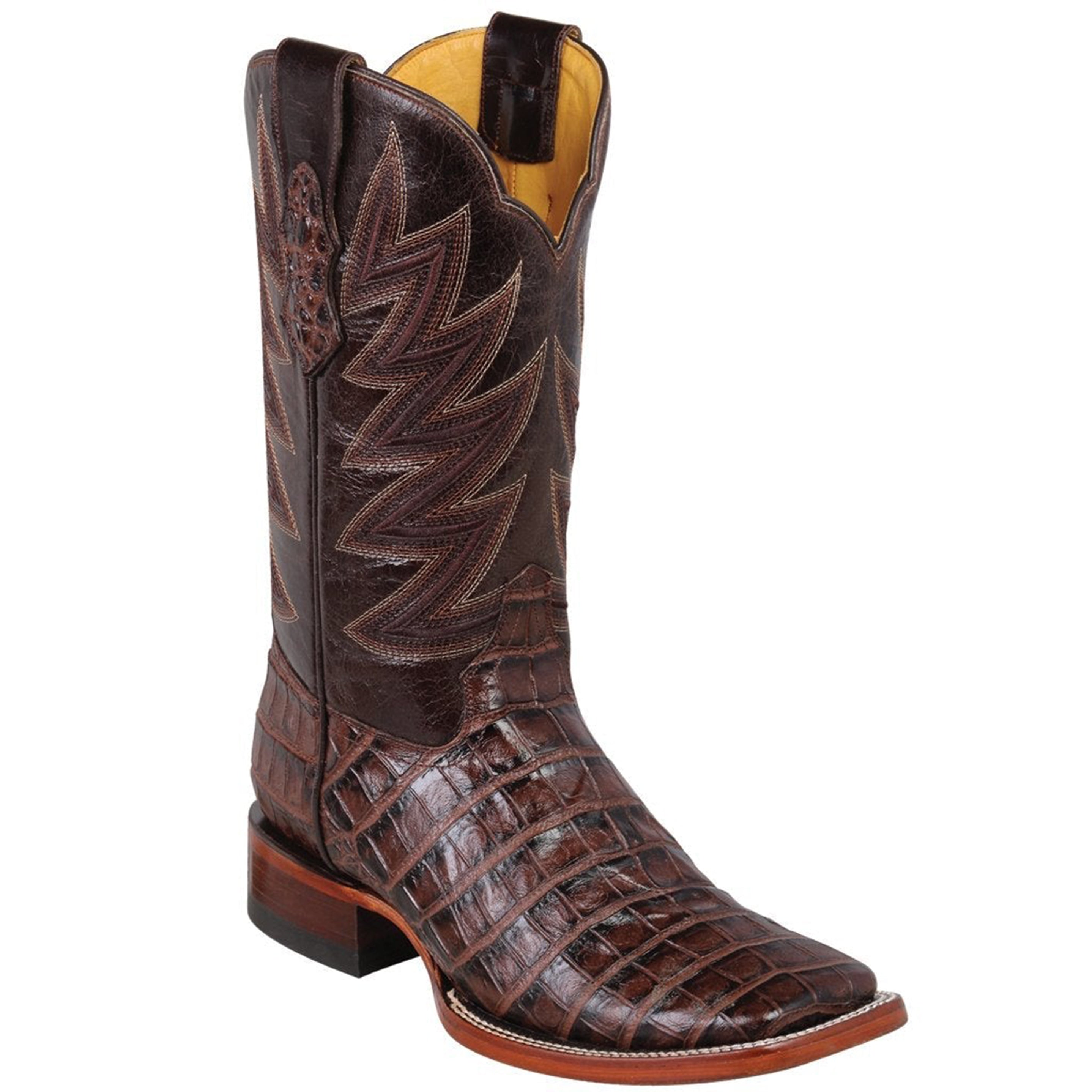Brown Caiman Print Boots Square Toe - Quincy Boots