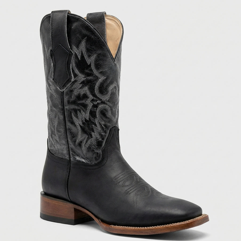 Men's Black Western Boots Square Toe