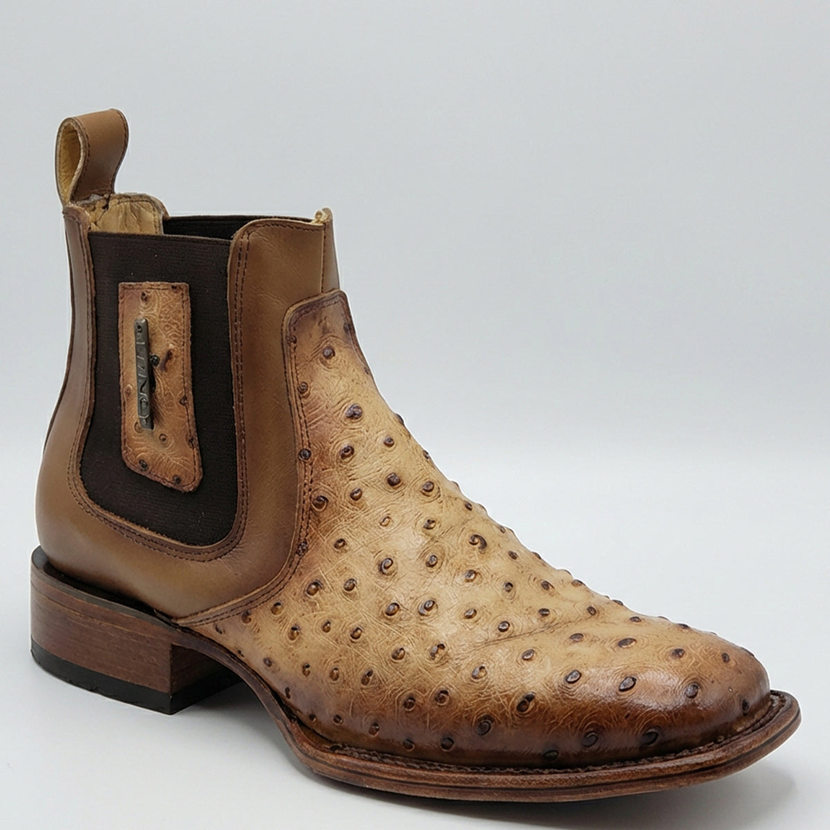 Mens Oryx Short Ostrich Print Western Square Toe Boot