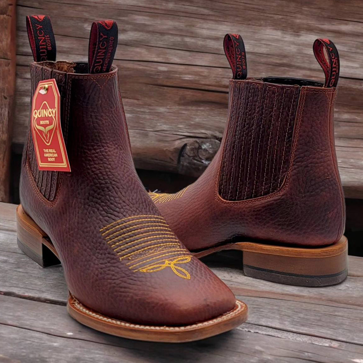 Patron Men's Western Ankle Boots - Nobuck Leather, Square Toe, Choco Brown (Botas)