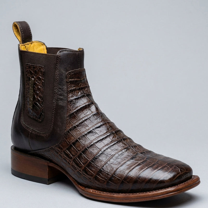 Quincy Mens Short Caiman Print Square Toe Boot
