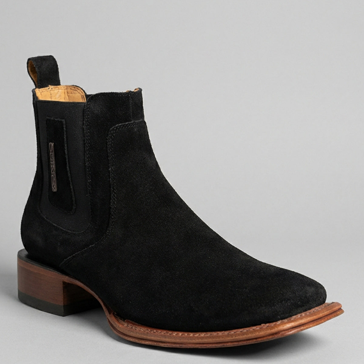 Quincy Men's Black Suede Chelsea Square Toe Boot