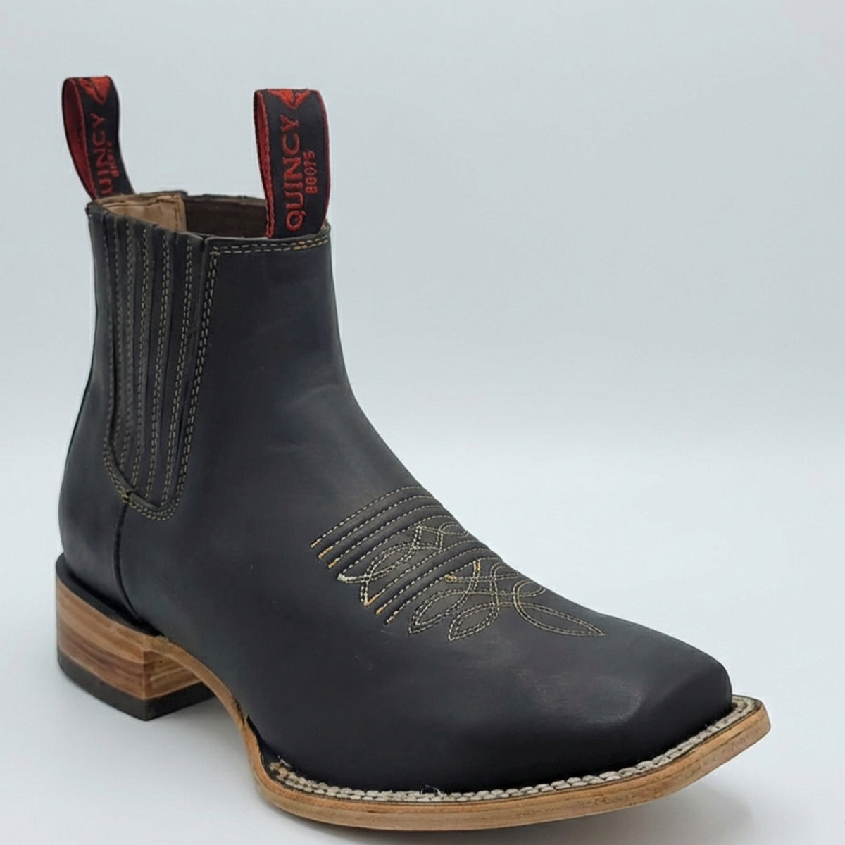 Men's Black Crazy Horse Ankle Boots - Quincy Boots Square Toe