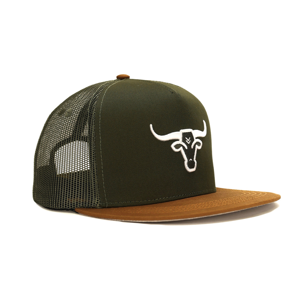 Gorra Trucker Rodeo Bully Verde Olivo y Café 