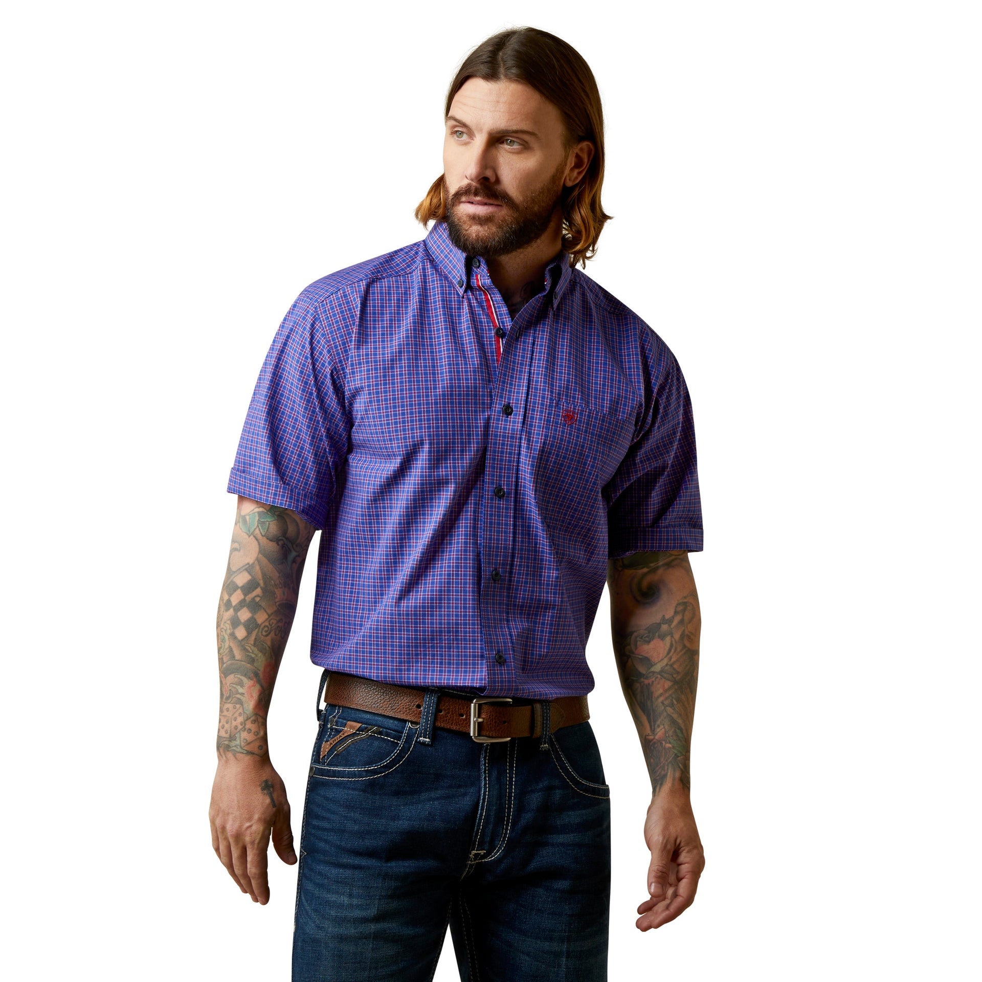 ariat dress shirts short sleeve Ariat Men's Berne Patriot Blue Americana Fitted Button Down Shirt 10073534 S