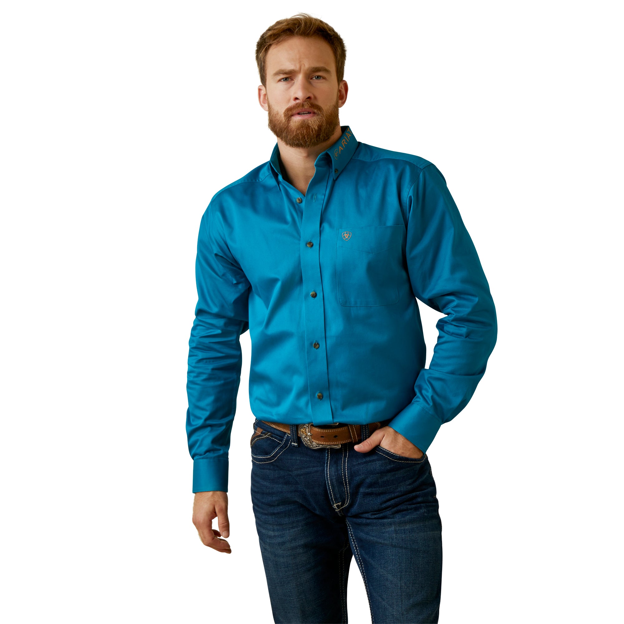 Ariat Western Shirt Team Logo Deep Turquoise Twill Fitted