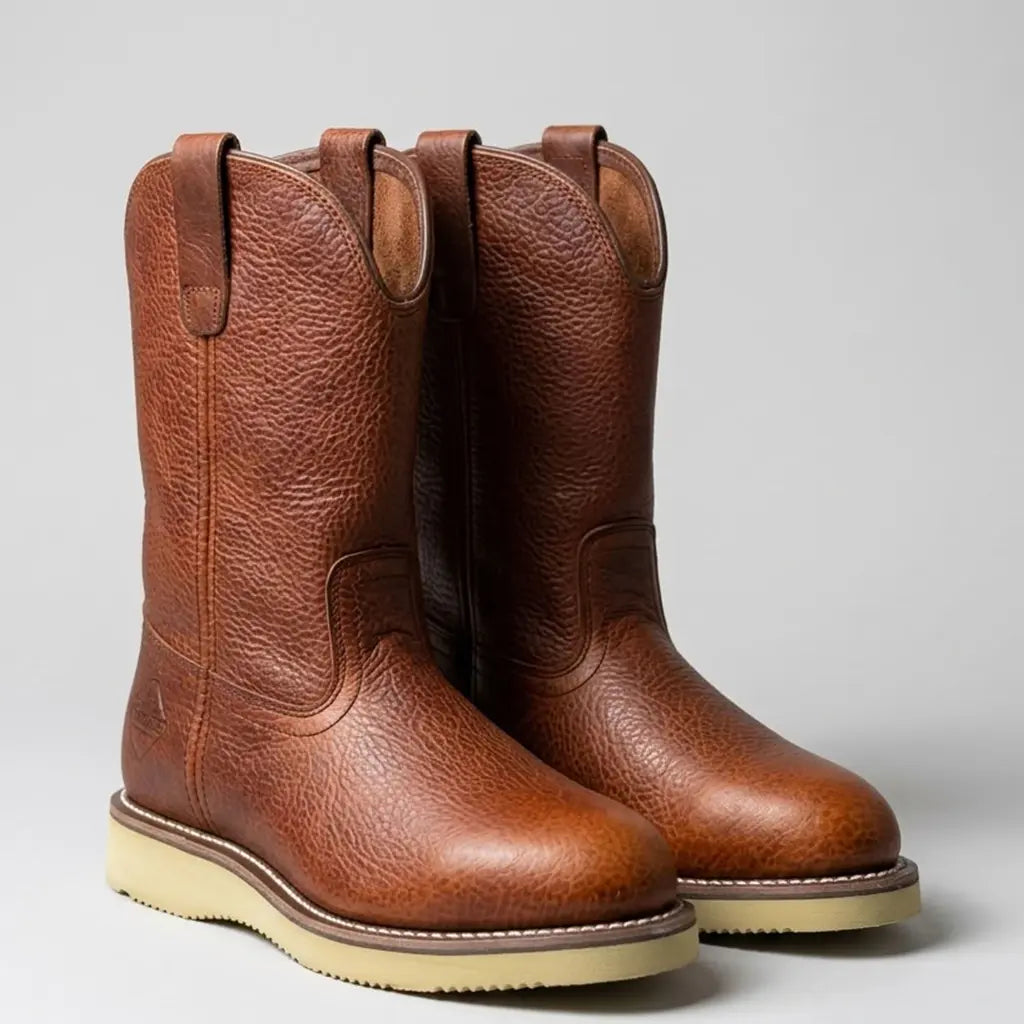 Studio pair view of the Work Zone 10-inch S997 steel toe Wellington boots highlighting both boots from a three-quarter perspective.