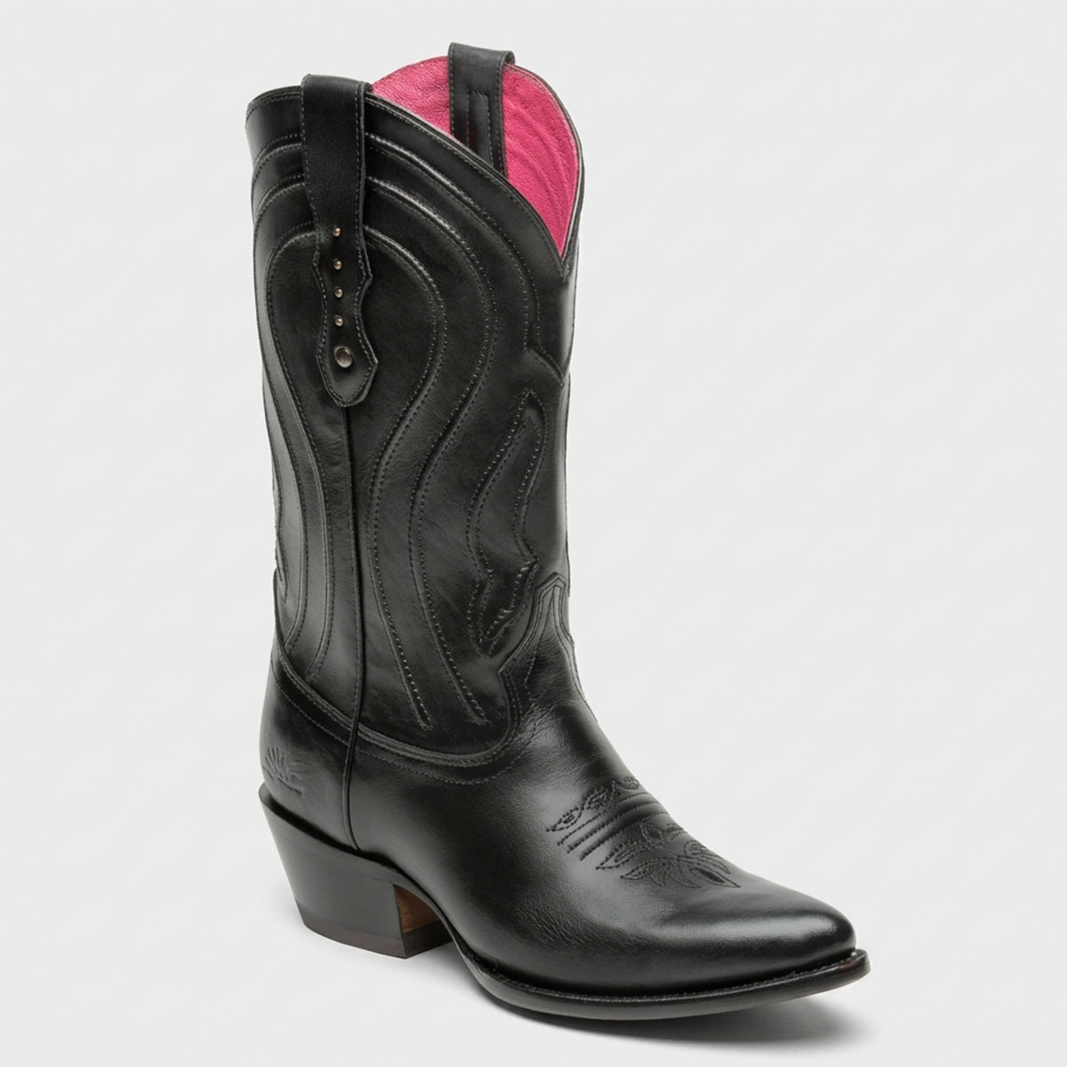 Rio Grande women's black leather round toe cowboy boot. 