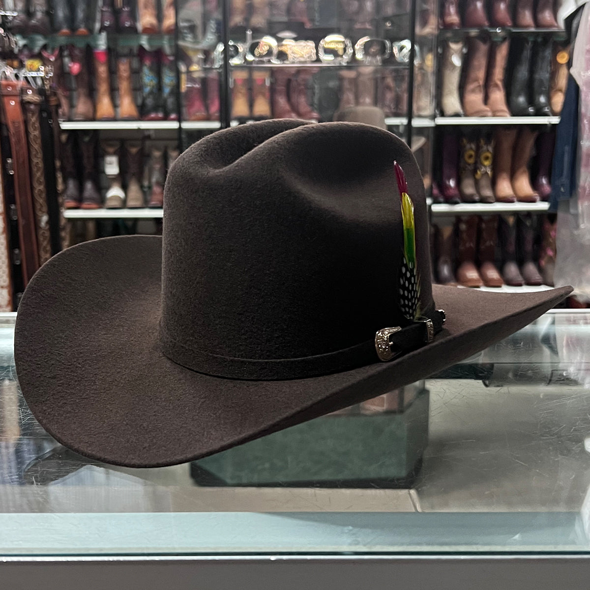 Brown cowboy felt hat
