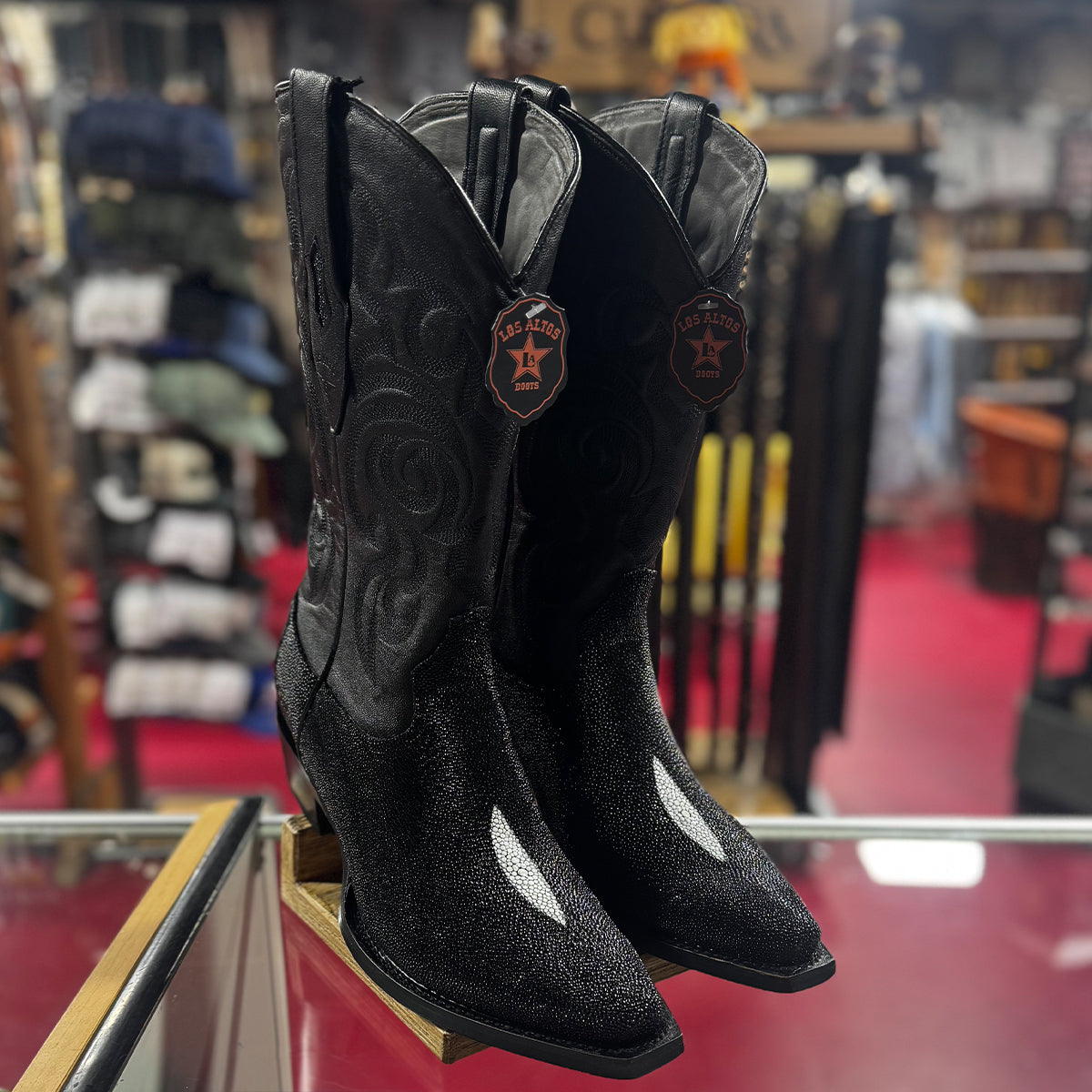 Los Altos Men's Black Stingray Snip Toe Cowboy Boots