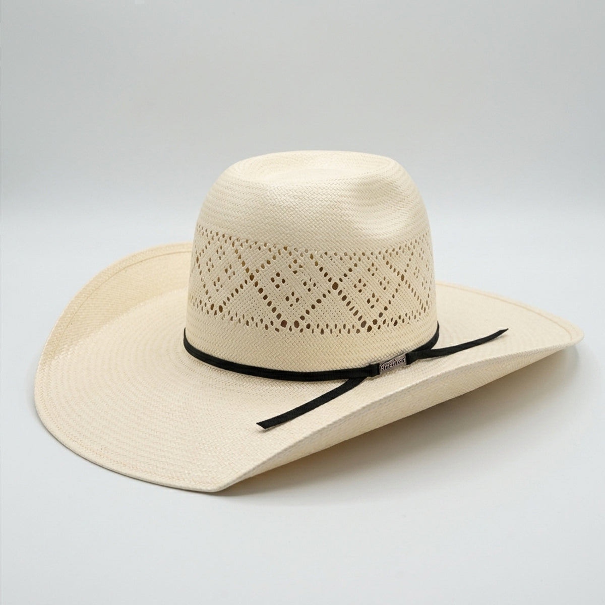 American Hat Company TC8800 straw cowboy hat with black band.