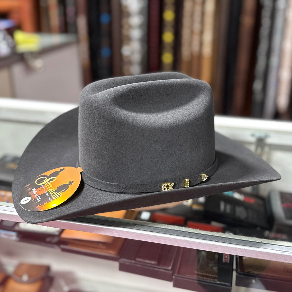 Side view Serratelli Charcoal Grey 6x Beaver Cowboy Felt Hat