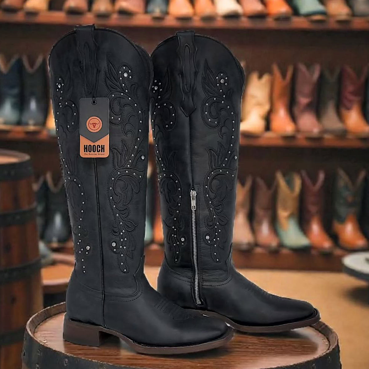 Hooch Tall Black Square Toe Cowgirl Boots