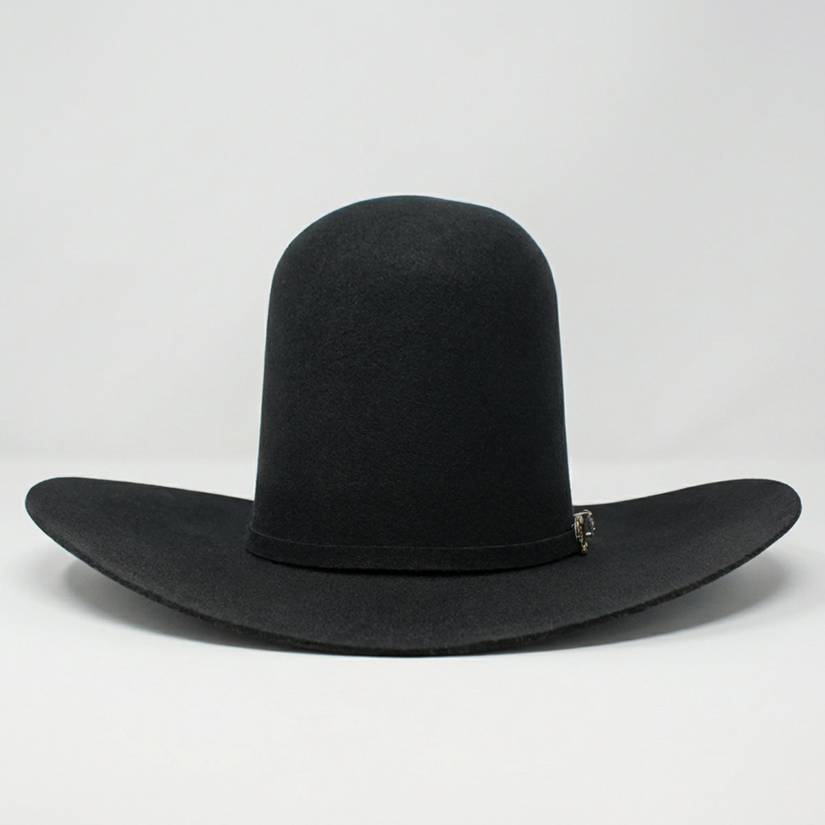 Front view of Tombstone 20X Black Open Crown Felt Cowboy Hat