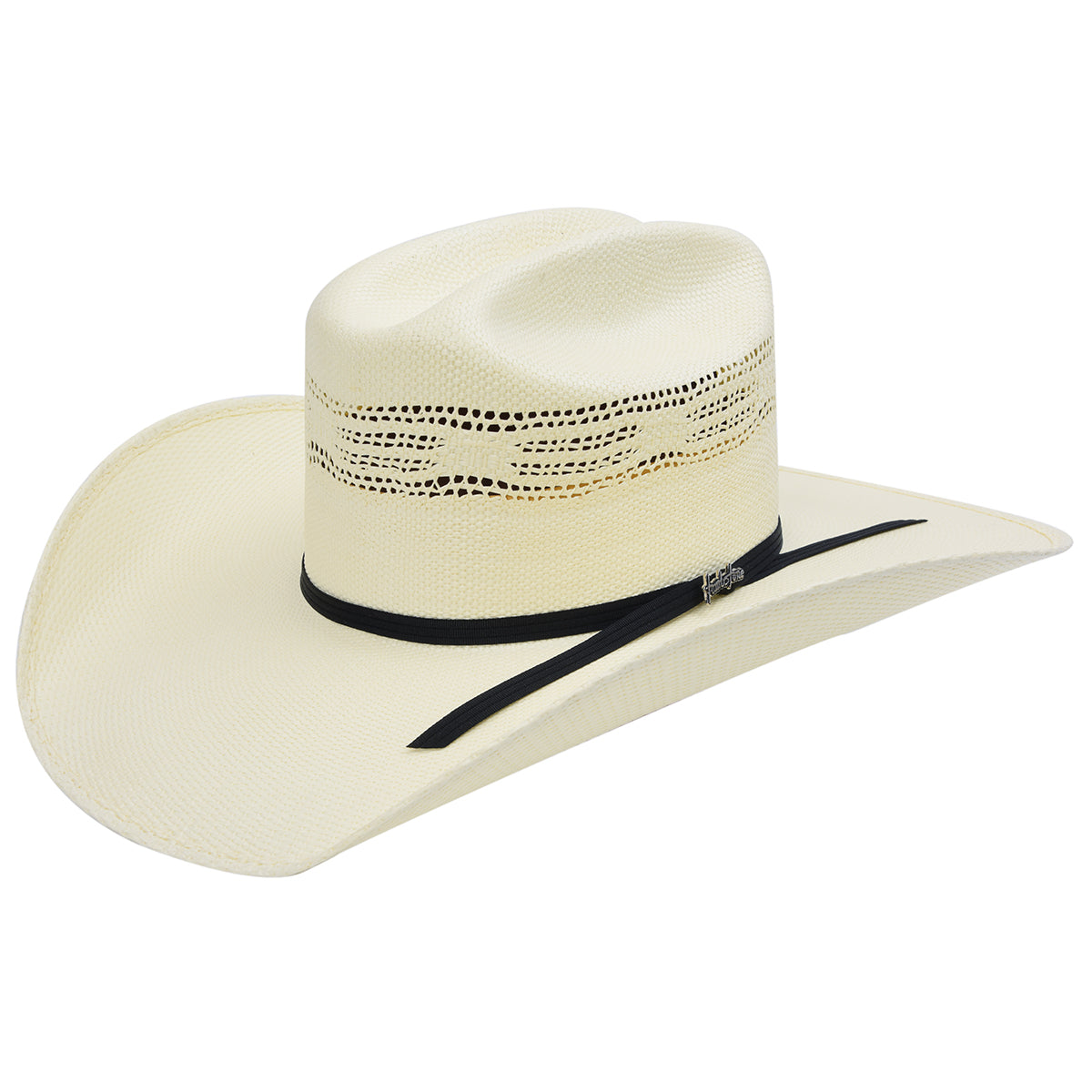 Tombstone Roper vented crown bangora straw cowboy hat with ribbon band.