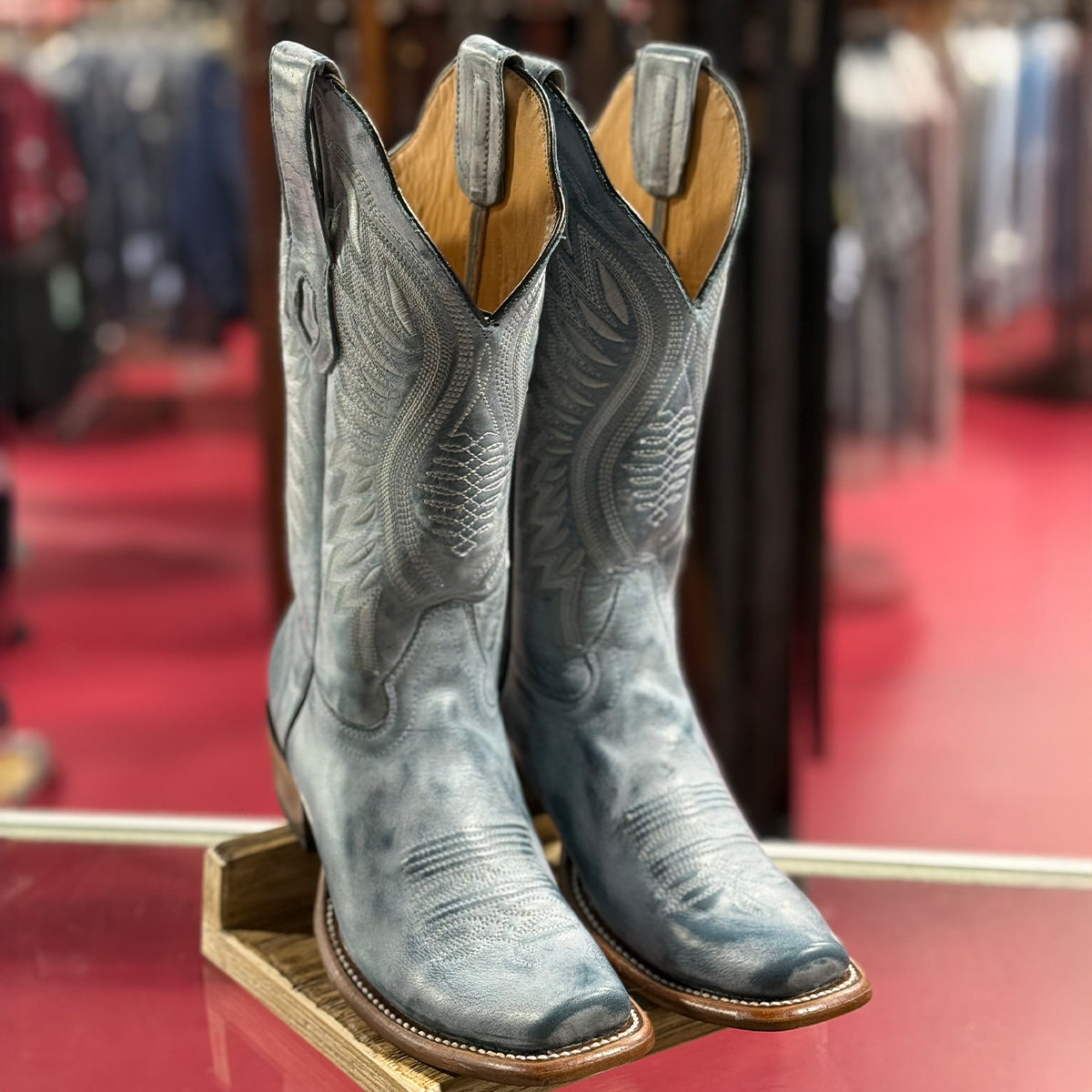 Vintage blue women's square toe boots