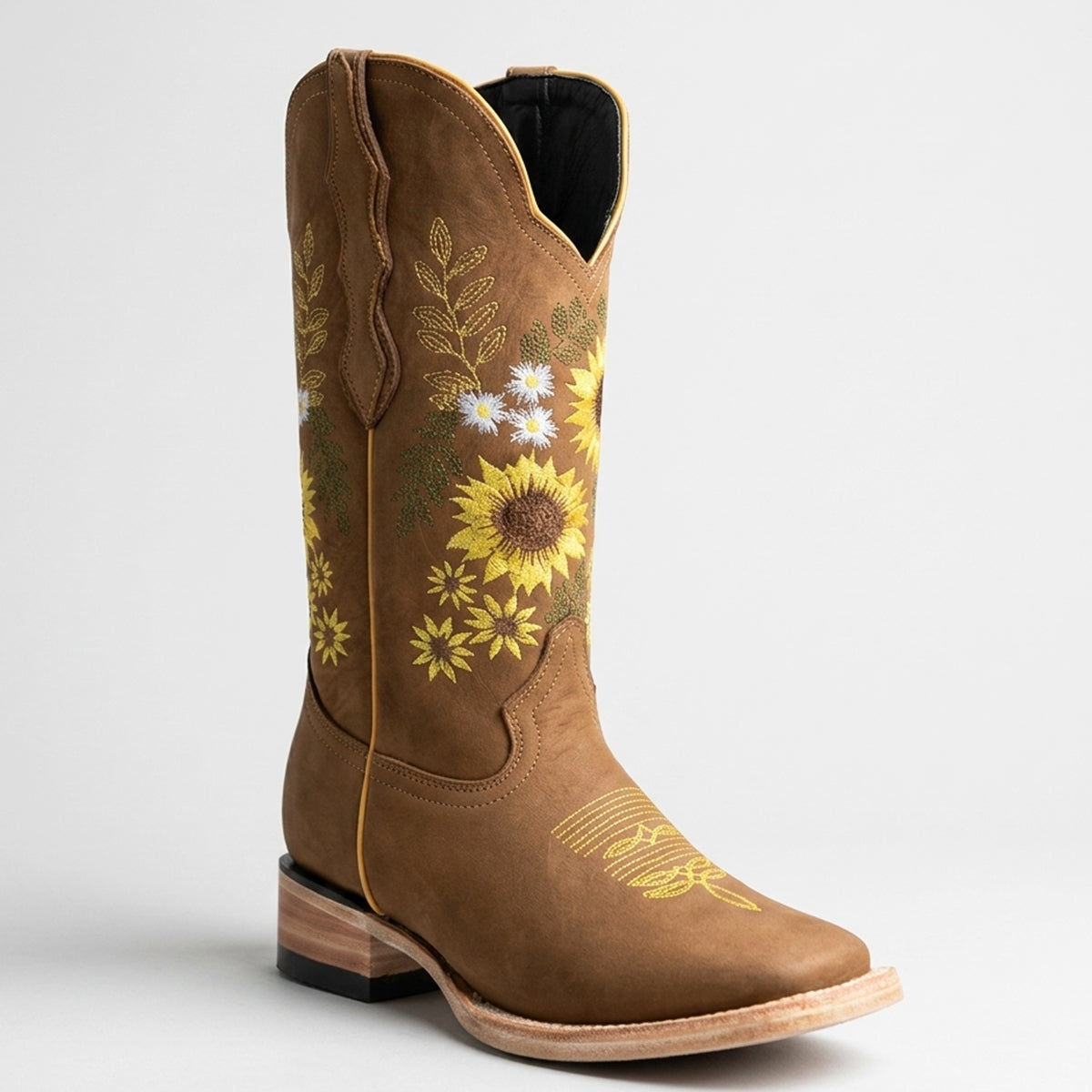 Botas Vaqueras Miel con Girasoles para Mujer
