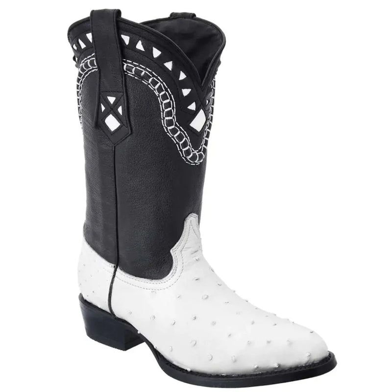 White Ostrich Cowboy Boots J-Toe
