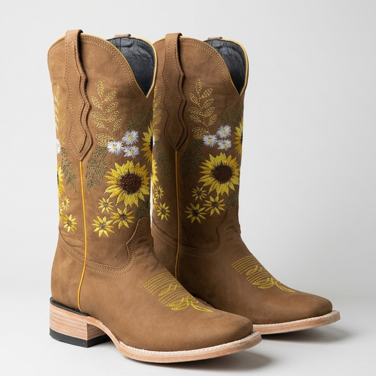 Botas Vaqueras Miel con Girasoles para Mujer