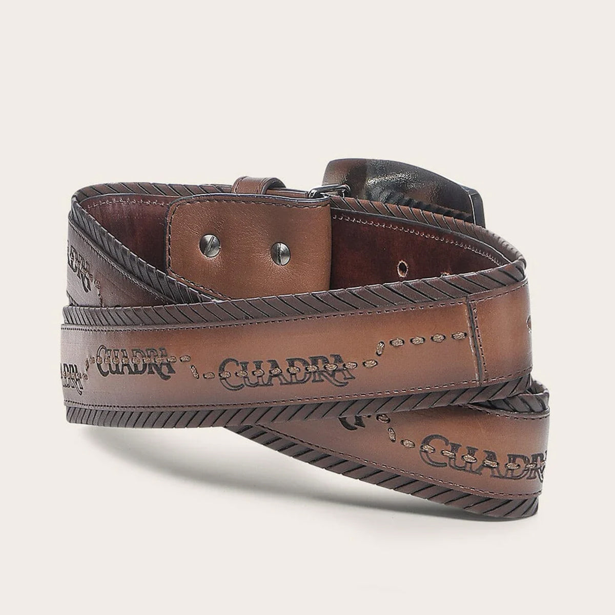 Back view of cuadra honey brown leather belt.