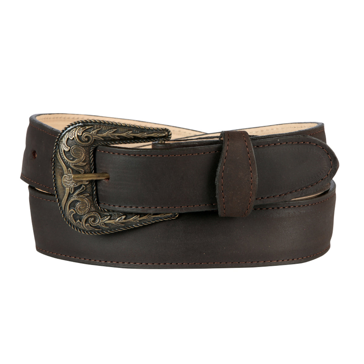 NWOT Western Brown Wide Leather Dbl Buckle Belt Sz ? Buy Mens Big And Tall Western Belt | Brown Full Grain  main image 3