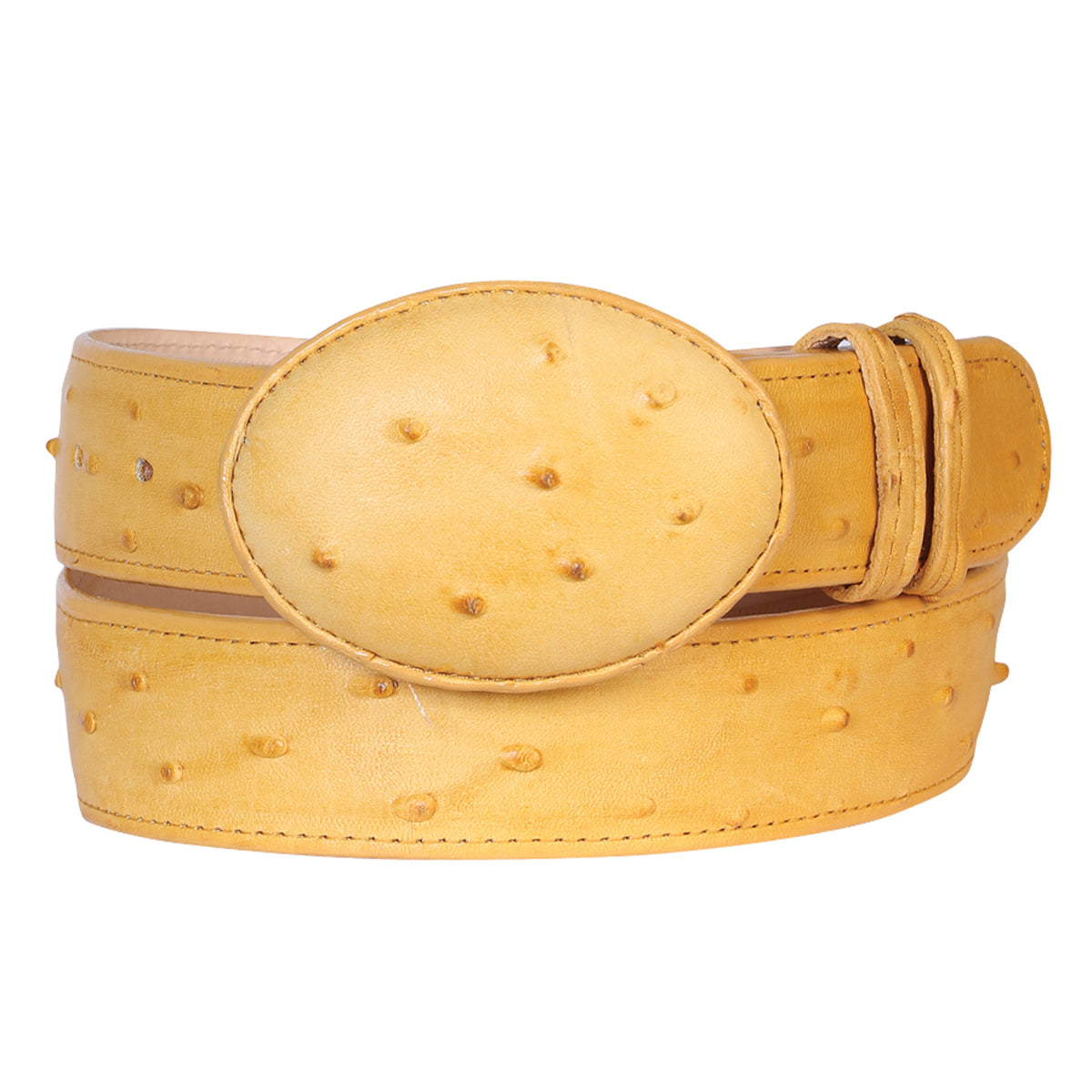 El General Yellow Ostrich-Texture Leather Belt Sz 38\