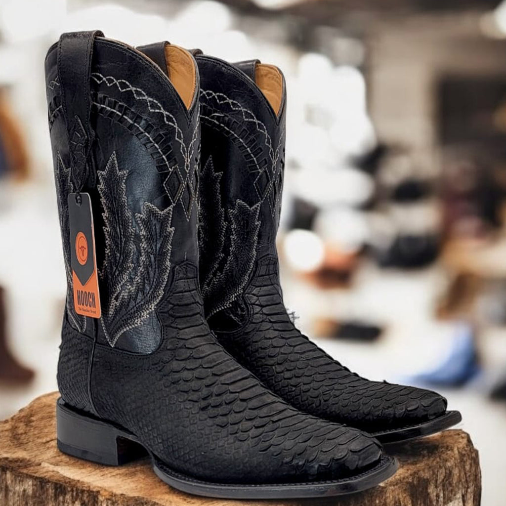 Black Snake Print Boots Square Toe | Hooch Boots display picture 1
