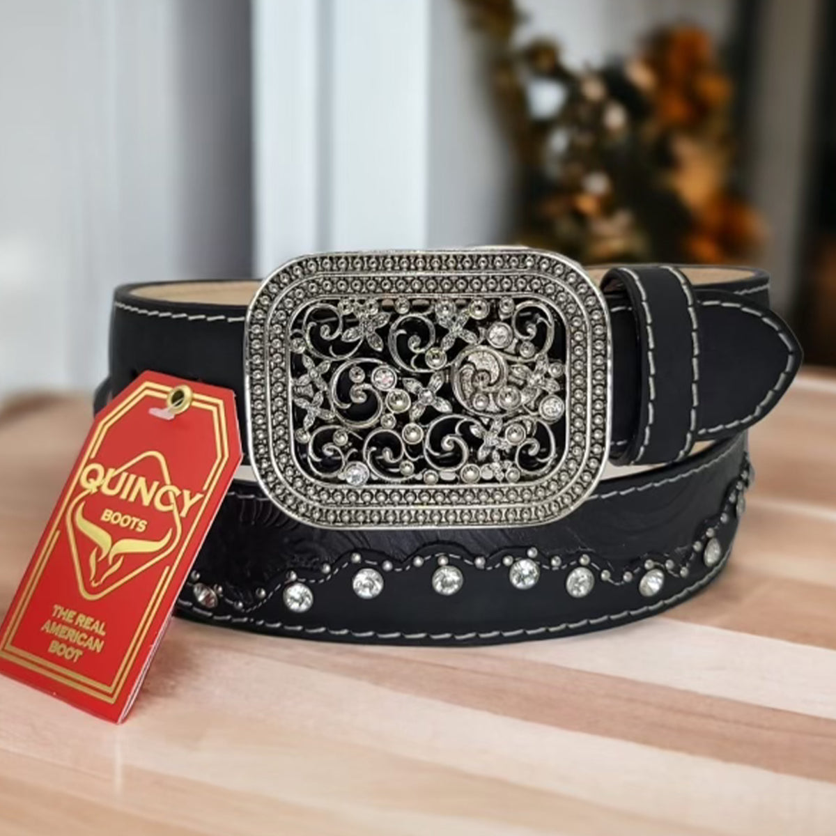 Genuine Leather Western Belt with Rhinestone Buckle Kamberley Genuine Leather, Rhinestone and Metal Studded  main image 3