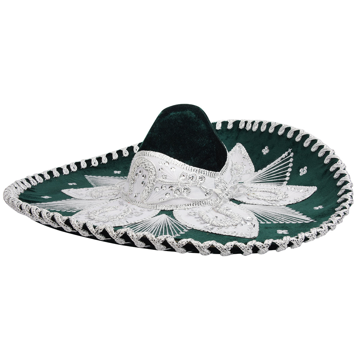 Fine Embroidery Green Silver Mariachi Hat.