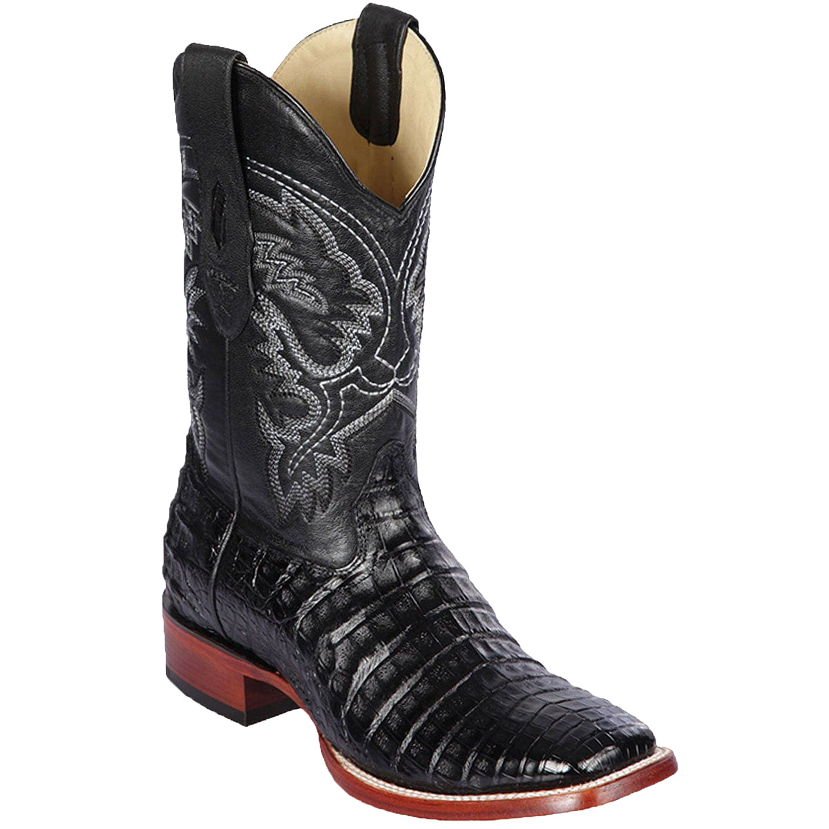 Black Caiman Square Toe Cowboy Boots | Los Altos Boots