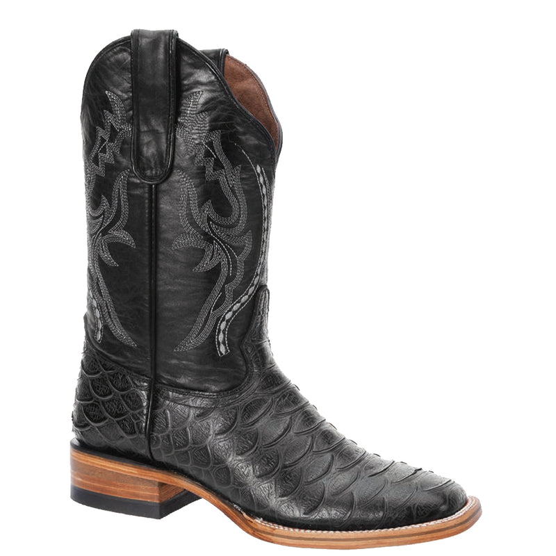 Black snakeskin print square toe cowboy boot