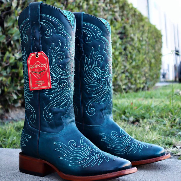 Quincy Blue Cowgirl Boots Square Toe