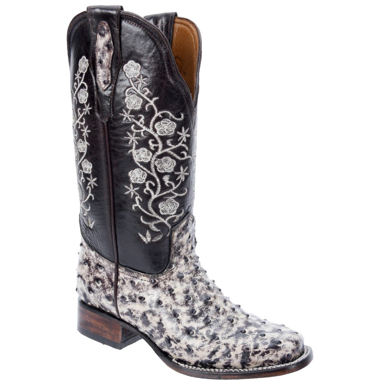 Printed Ostrich Cowgirl Boots White Diamonds Boots