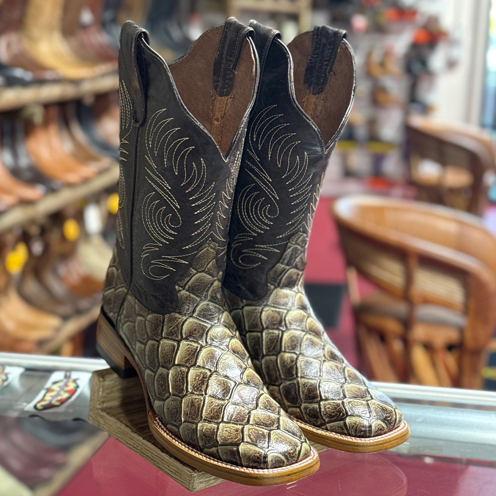 Fish Print Boots | White Diamonds Boots Square Toe