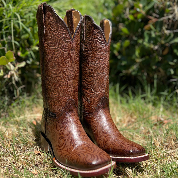 Abolengo Women's Western Boots Hand-Tooled Print