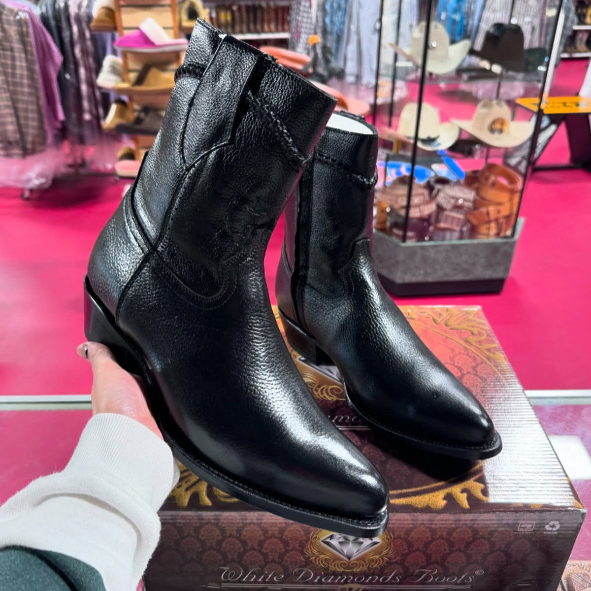 Black Ankle Boots - White Diamonds Boots J-Toe