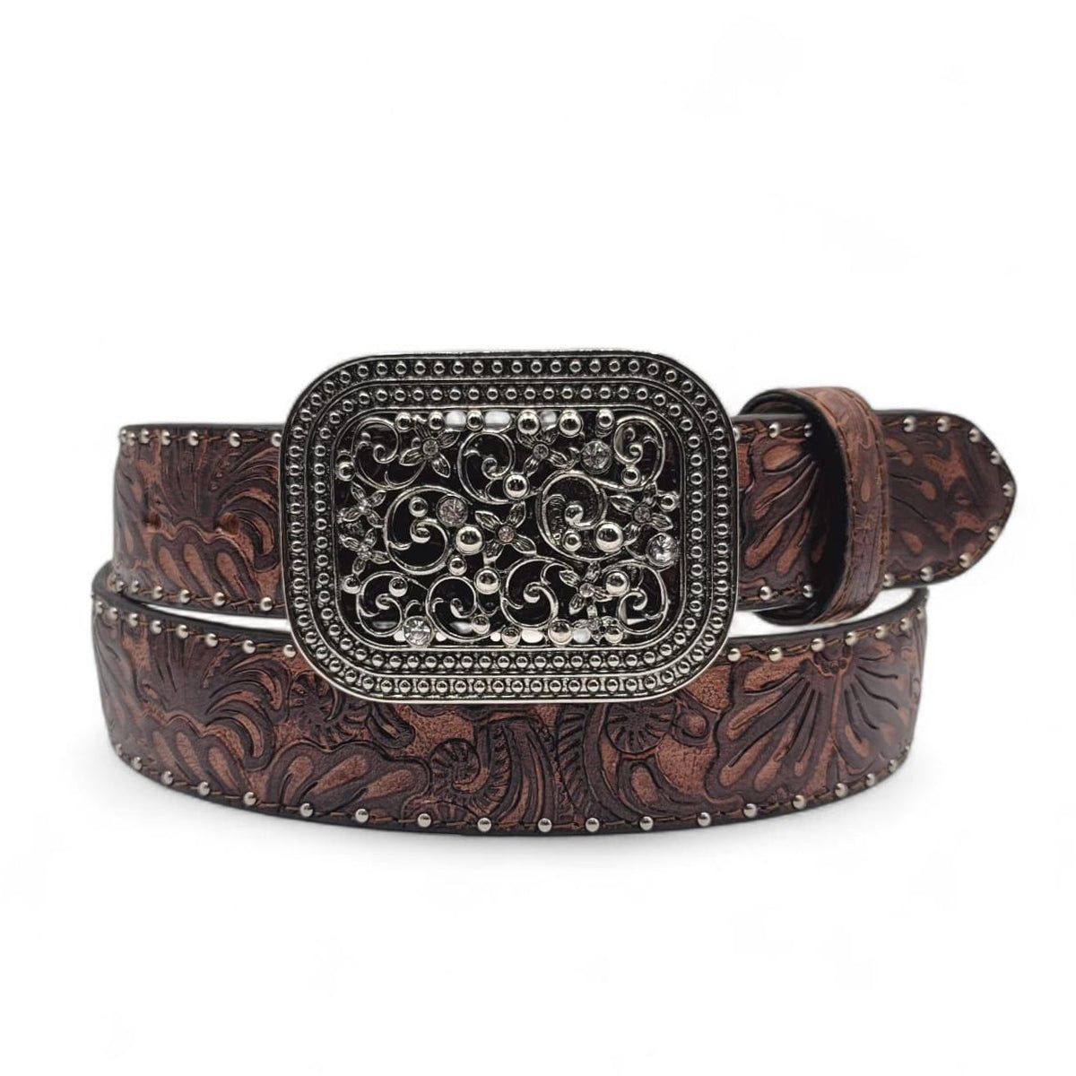 Brown Tooled Design Cowgirl Belt
