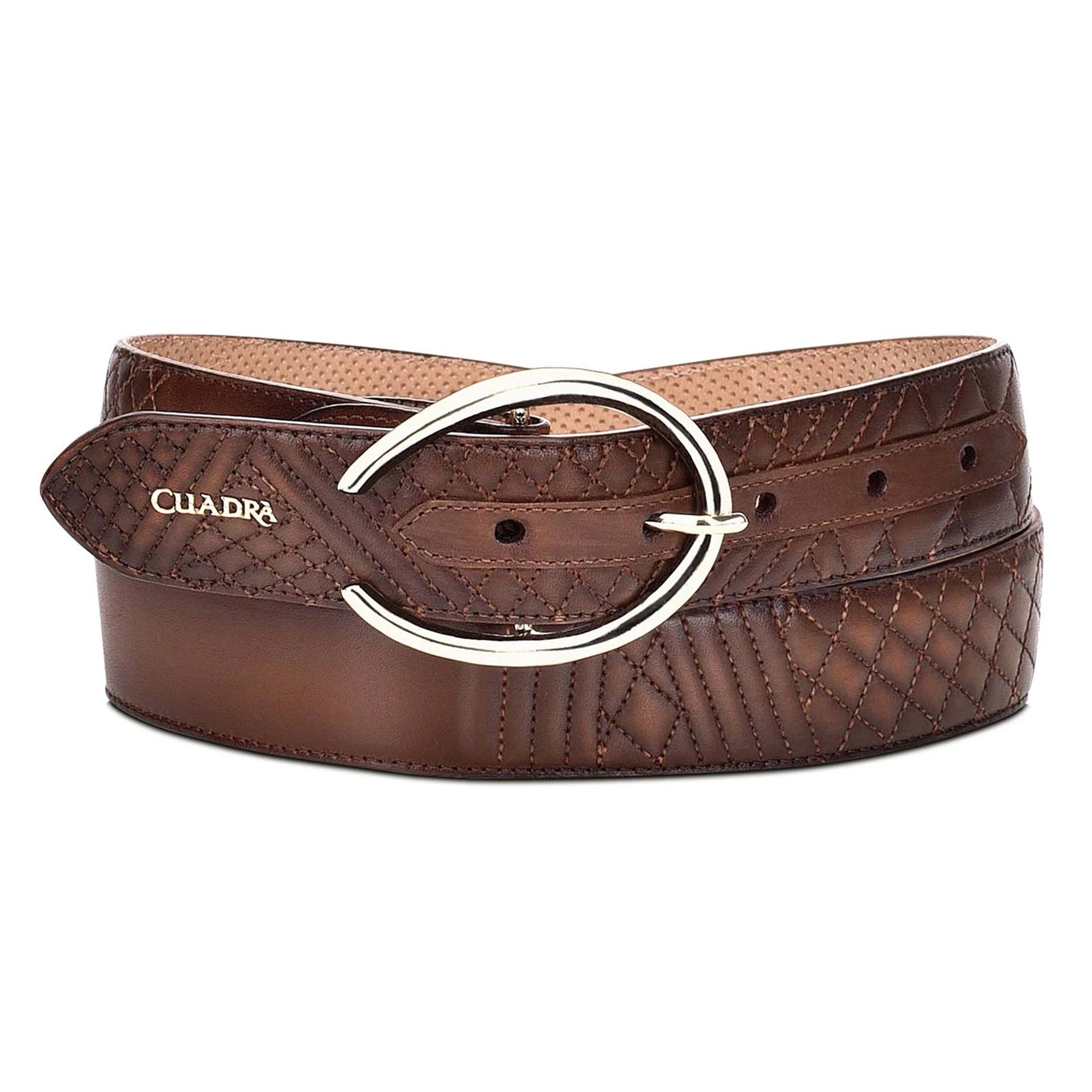 Ariat Men's Beveled Edge Brown Leather Belt With Embroidered Logo - Western Style, Size Regular