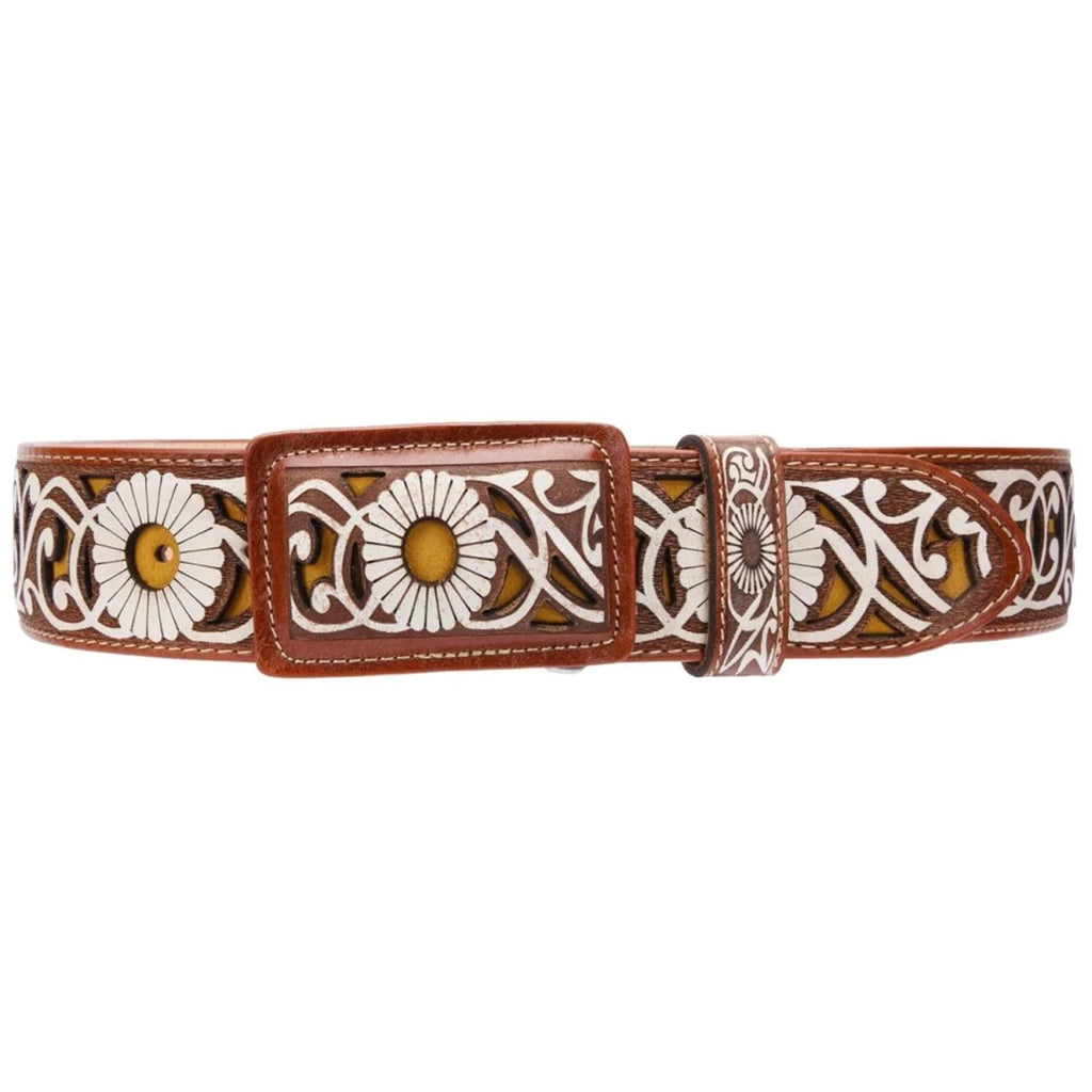Genuine Suede Leather Belt w. Western Sunflower Buckle AXESORIA Genuine Suede Leather Belt w. Western Sunflower  main image 3