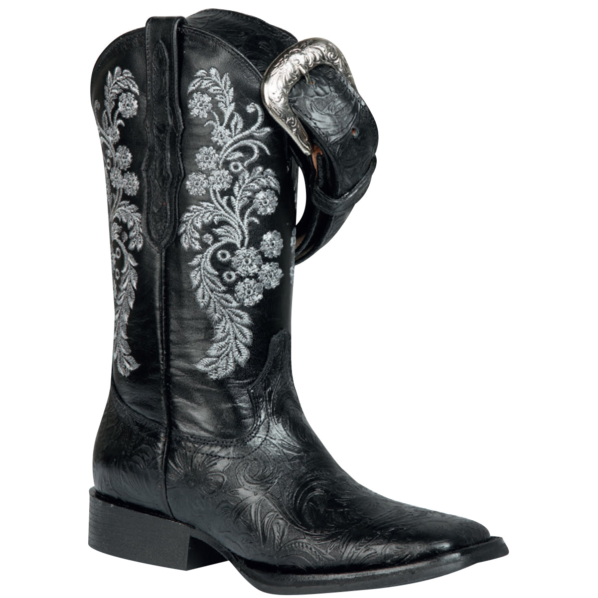 Black Tooled Square Toe Cowgirl Boots