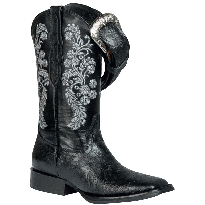 Black Tooled Square Toe Cowgirl Boot