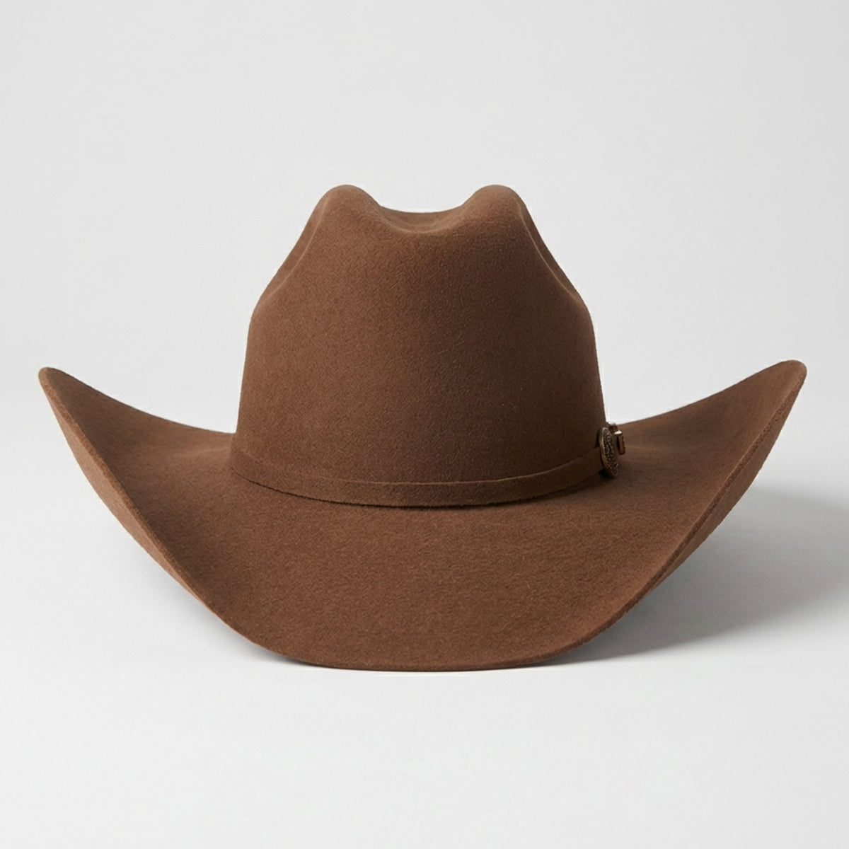 Front view ofTombstone Este Oeste pecan brown felt western hat.