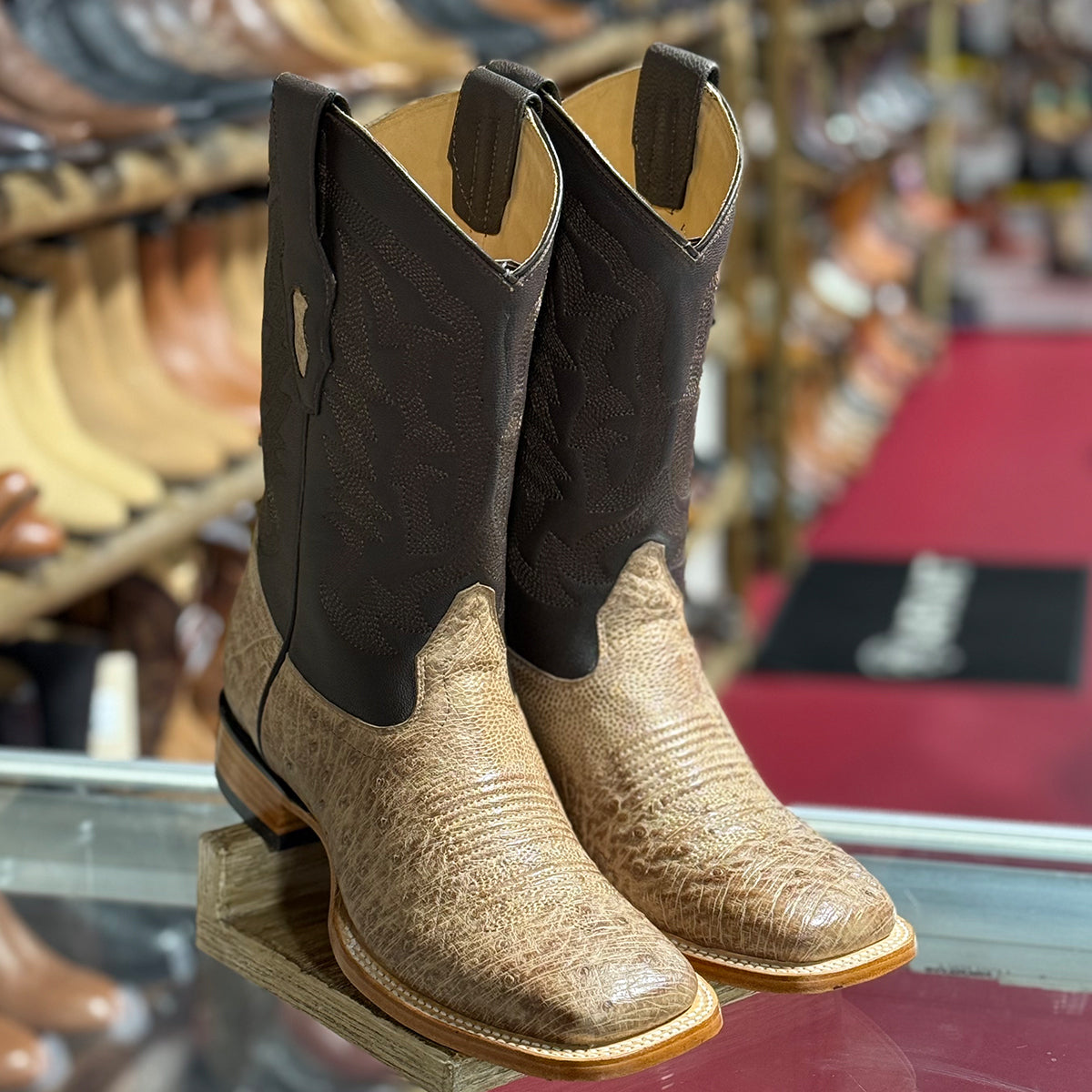 Los Altos Mens Square Toe Smooth Ostrich Boots